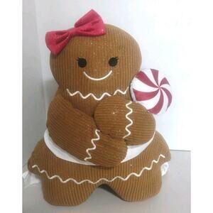 NEW ~ CHRISTMAS GINGERBREAD COUPLE BOY & GIRL PLUSH PILLOW SET LARGE 18"X 13"